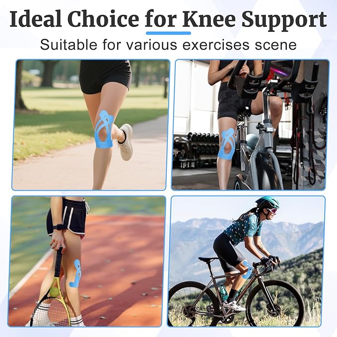 10 Pcs Precut Kinesiology Tape for Knees,Kinesiology Ankle Tape,Waterproof Elastic Knee Kinetic Tape,Breathable Latex-Free Tape for Knee Support and Stability,Pain Relief(Blue)