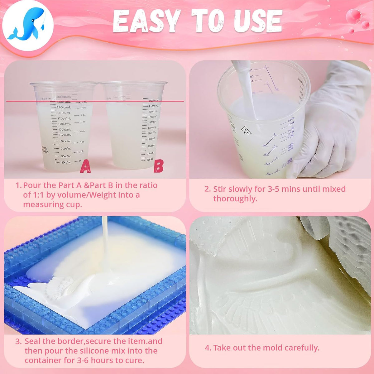 Silicone Mold Making Kit,16OZ Platinum Liquid Silicone Rubber for Mold Maker,15A Mix Ratio 1:1 Mold Making Kit, Ideal for Casting 3D Resin Molds