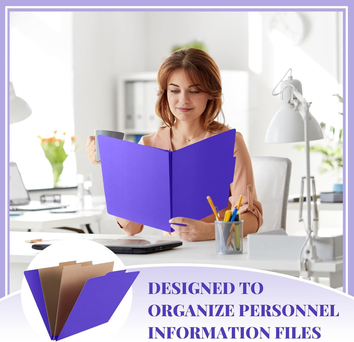 24 Pcs Classification Folders Letter Size, Back to School Supply for Teacher, Student, 2 Pocket Dividers Pressboard File Folder Bulk with 2 Fasteners, 2 in Expanding File Organizer (Purple)
