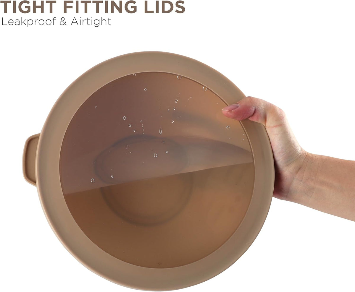 Rae Dunn Mixing Bowls with Lids - 10 Piece Plastic Nesting Bowls Set includes 5 Prep Bowls and 5 Lids (Brown)