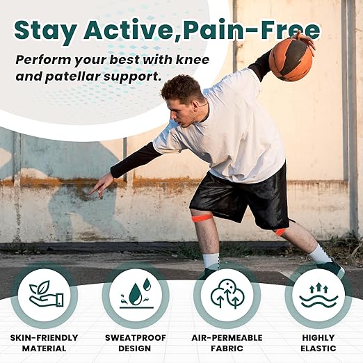 2PCS Patellar Tendon Knee Strap Knee Band for Knee Pain Relief Patella Knee Band for Basketball Running Sports Breathable Patellar Tendon Support Strap
