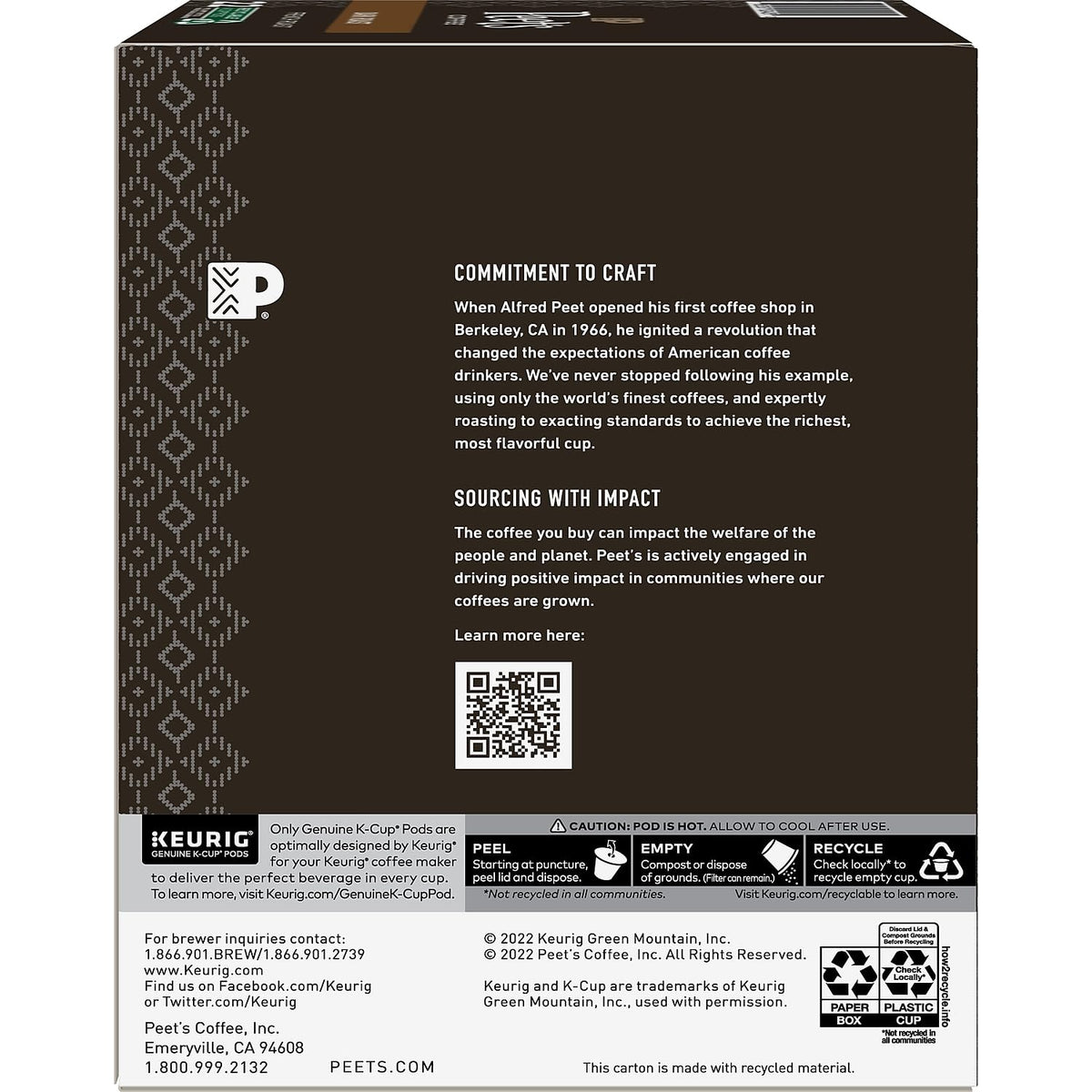 Peet's Coffee French Roast, Dark Roast, 22 Count Single Serve K-Cup Coffee Pods for Keurig Coffee Maker