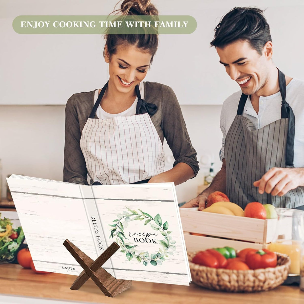 Lanpn B5 Blank Recipe Book Cookbook to Write in Your Own Recipes, Leather Cover Waterproof Empty Cooking Journal for 70 Recipes, Recipe Notebook with Stickers to Organize Your Family Recipes