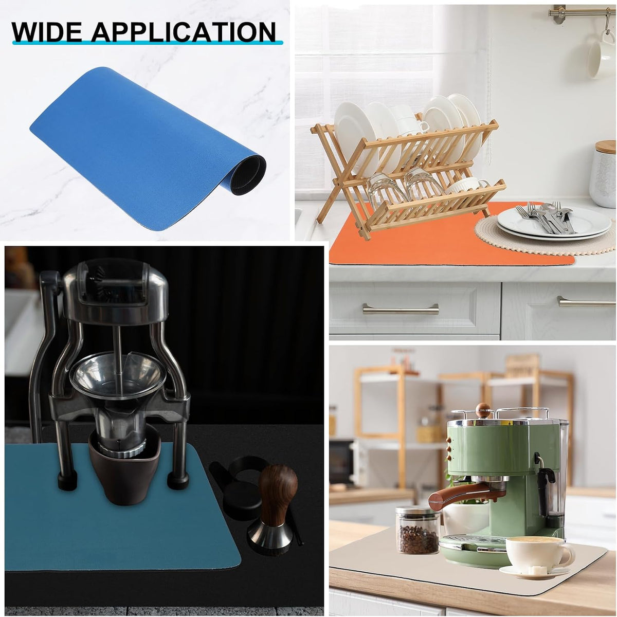 uxcell Silicone Mats for Kitchen Counter, 23.6" x 15.7" Non-Slip Countertop Protector Mat Heat Resistant Coffee Mat Waterproof Table Placemat, Blue