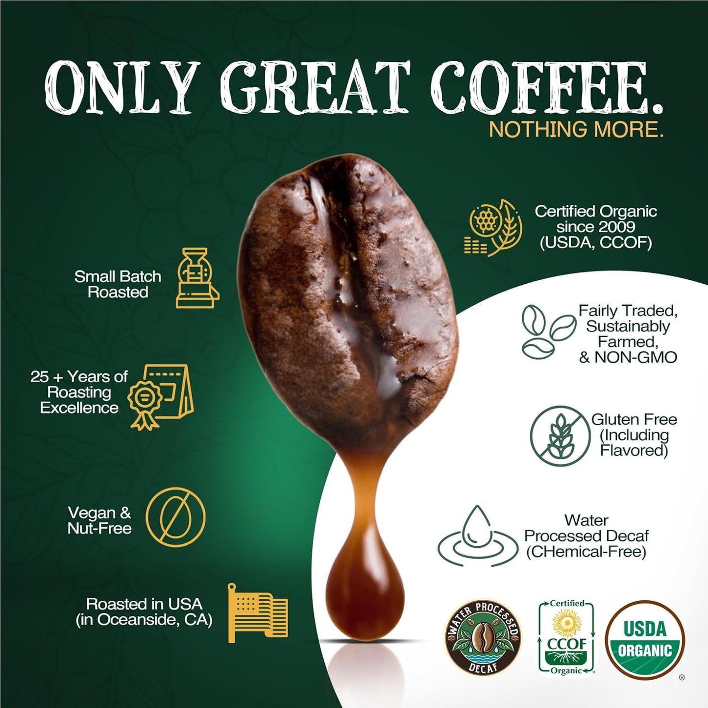 The Bean Organic Coffee Company Water Processed DECAF Vanilla Bean, Medium Roast, Whole Bean Coffee, 5-Pound Bag
