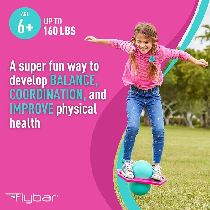 Flybar Pogo Trick Ball for Kids, Bounce Board for Boys and Girls Ages 6+, Up to 160 lbs, Includes Pump, Easy to Carry Handle, Durable Plastic Deck Indoor, Outdoor Toy Pogo Jumper,