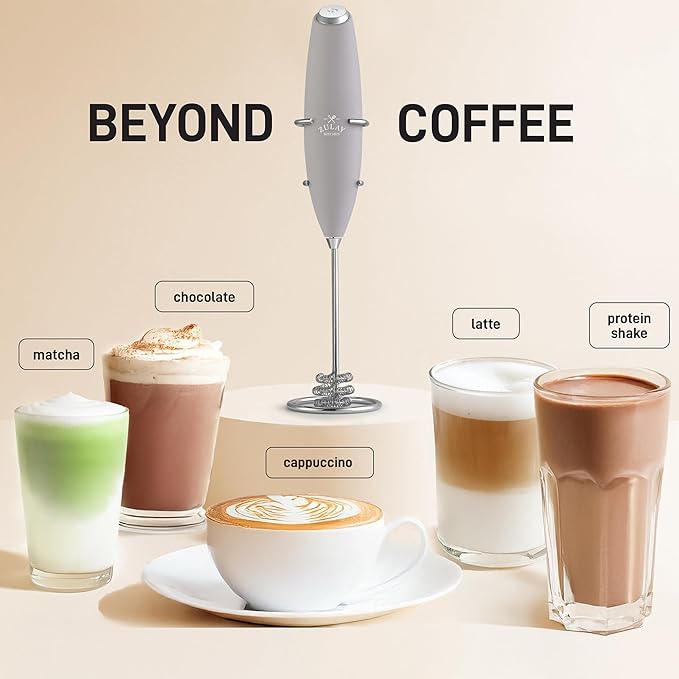 Zulay Kitchen Tornado Whisk Milk Frother with 4 AA Duracell Batteries - Triple Whisk for More Power - Handheld Coffee Frother with Stand - Drink Mixer for Lattes, Matcha & Protein Shakes