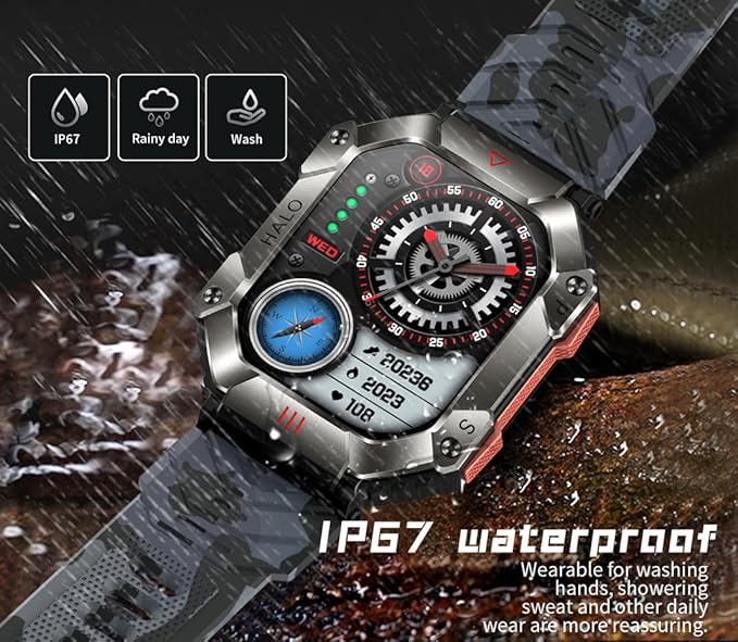 2024 New Military Smartwatch Men, Bluetooth Call 2.0" Large Screen Outdoor Activity Tracker Heart Rate Monitor Sport Fitness Watches Men Smart Watch for Android/iOS