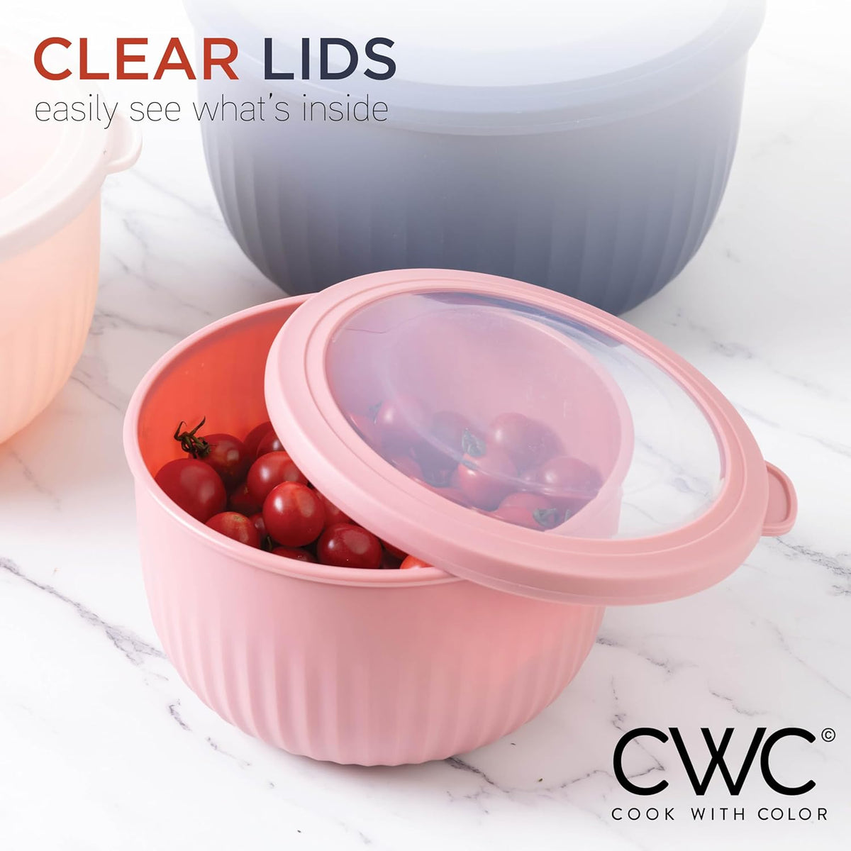 COOK WITH COLOR Prep Bowls with Lids- Wide and Deep Nesting Plastic Small Mixing Bowl Set with Lids, 12 Piece Set - Deep Bowls, Navy