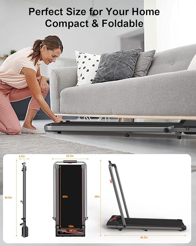 2 in 1 Treadmill and Walking Pad for Home/Office, Walking Treadmill with Remote Control, APP, and LED Display