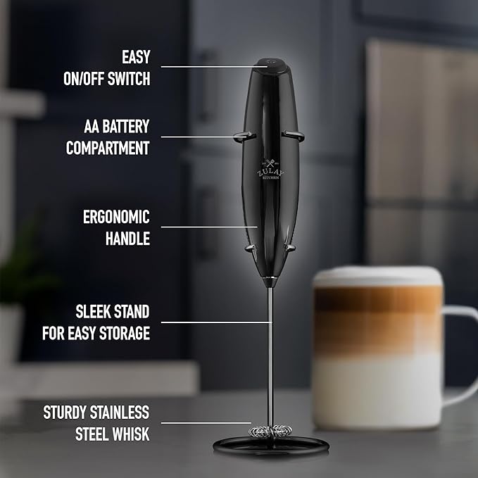 Zulay Executive Series Ultra Premium Gift Milk Frother For Coffee with Deluxe, Radiant Finish - Coffee Frother Handheld Foam Maker - Electric Milk Frother Handheld For Lattes Premium UV Black