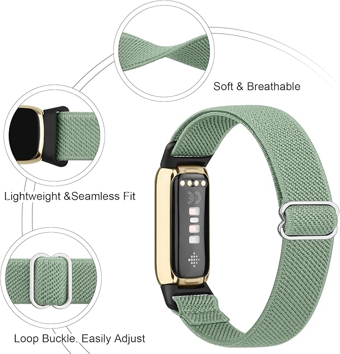 2 Pack Adjustable Elastic Bands for Fitbit Luxe Bands, Soft Stretchy Nylon Loop Strap Replacement Wristband for Fitbit Luxe/Luxe Special Edition Fitness Tracker Women Men