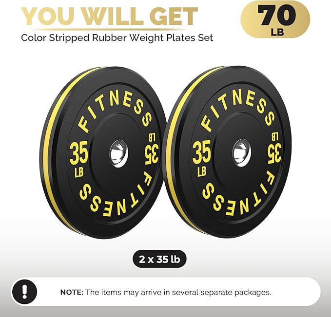 2 Inch Bumper Plates,10-500lbs,Barbell Rubber Olympic Weight Plates Set for Home Gym, Strength Training & Weight Lifting, Multiple Options Colors