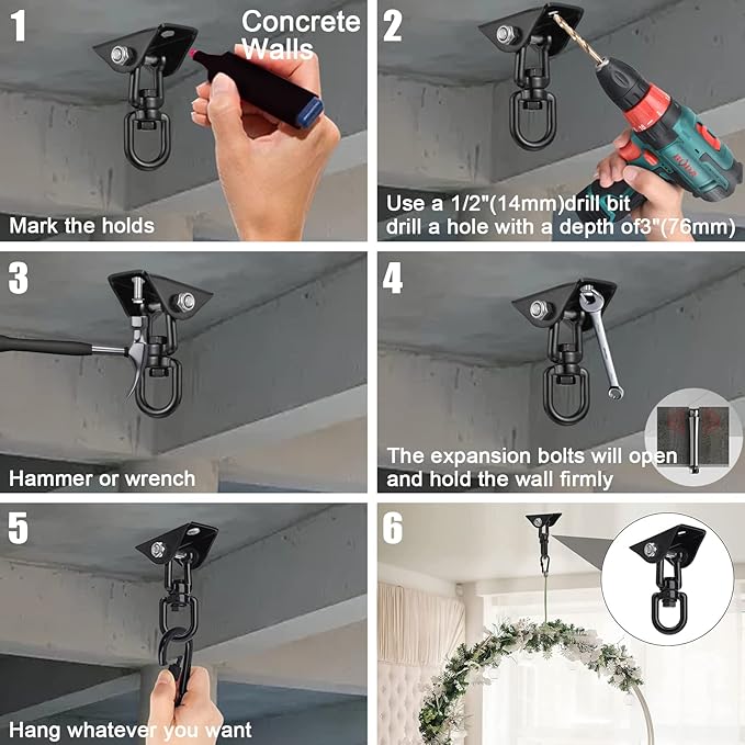 2 Pack Hammock Hanging Kit, Hanging Chair Hardware 360°Rotating Hammock Hooks Heavy Duty, Hammock Chair Hanging Kit & Swing Ceiling Hook Snap for Hammock Chair Stand,Seat,Yoga,Gym, 1200 lb Capacity