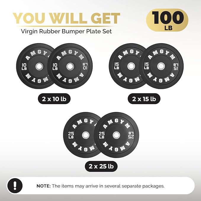 2 Inch Bumper Plates,10-500lbs,Barbell Rubber Olympic Weight Plates Set for Home Gym, Strength Training & Weight Lifting, Multiple Options Colors