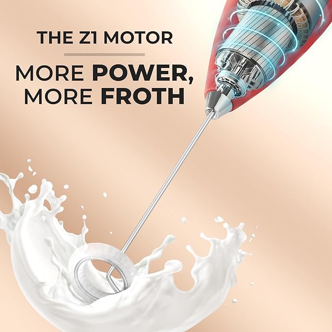 Zulay Powerful Milk Frother (4 Duracell Batteries Included) - Handheld Milk Frother Wand Drink Mixer for Coffee - Powerful Milk Foamer for Cappuccino, Frappe, Matcha & Coffee Creamer - Black/Red