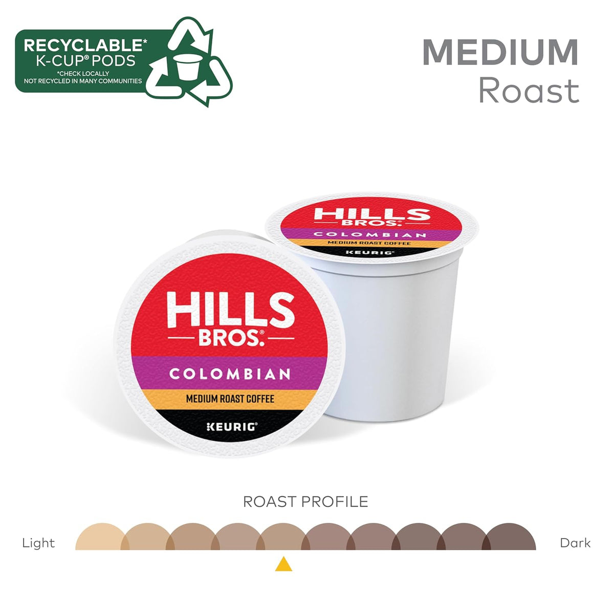 Hills Bros. Colombian Blend Keurig K-Cup Pods for Keurig Brewers – Medium Roast Premium Arabica Blend, Kosher – 1 Pack of 12 Single Serve Pods