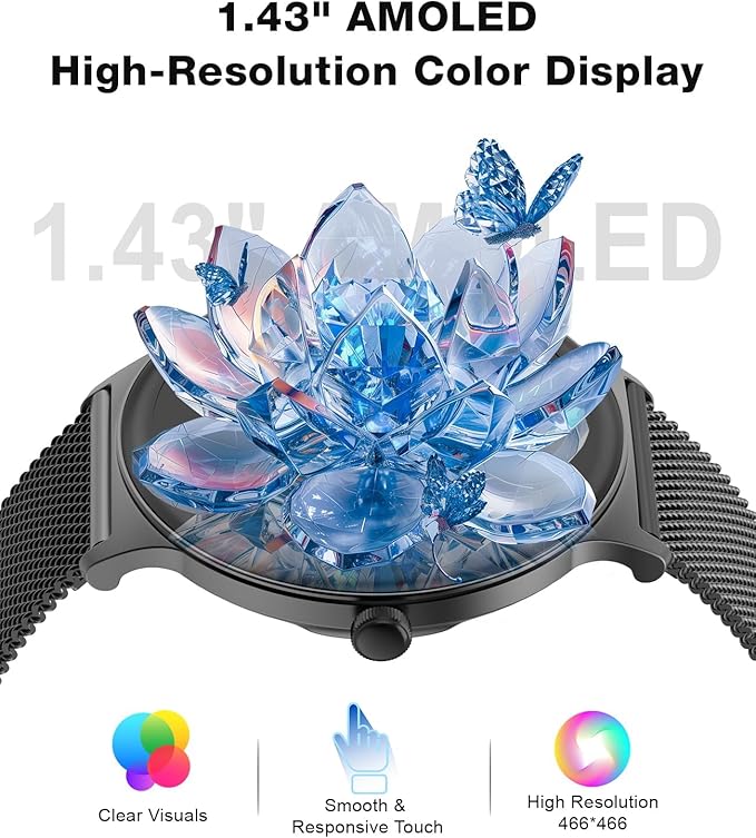 2025 Smart Watches for Men Women, with Bluetooth Make/Answer Call, 1.43" AMOLED Display Fitness Tracker, Heart Rate/SpO2/Sleep Monitor, 100+ Sports Modes, IP67 Waterproof Smartwatch for Android iPhone