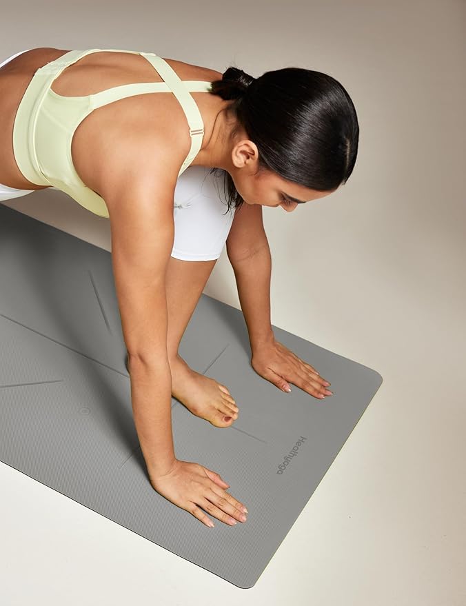 Heathyoga Eco Friendly Non Slip Yoga Mat, Body Alignment System, SGS Certified TPE Material - Textured Non Slip Surface and Optimal Cushioning,72"x 26" Thickness 1/4"
