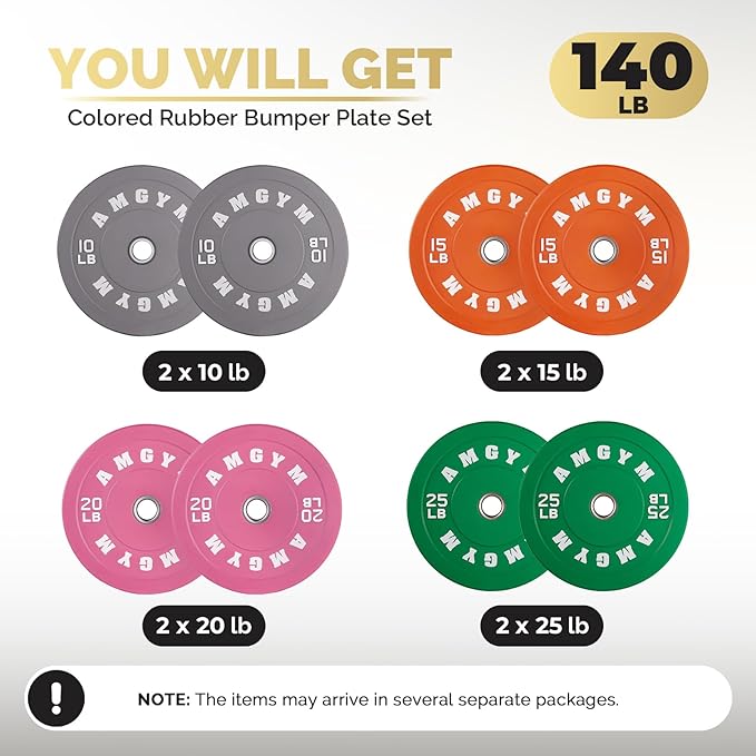 2 Inch Bumper Plates,10-500lbs,Barbell Rubber Olympic Weight Plates Set for Home Gym, Strength Training & Weight Lifting, Multiple Options Colors