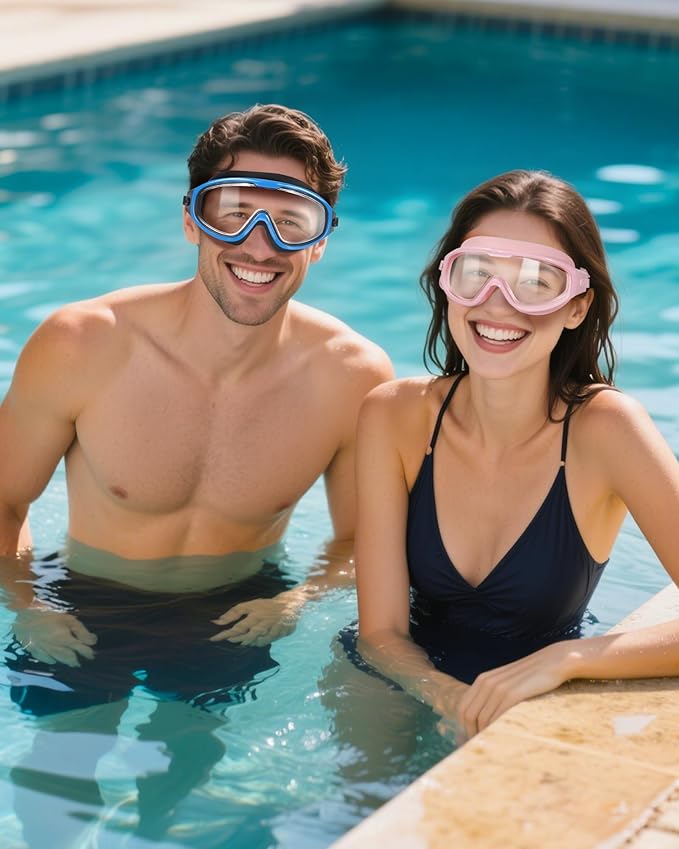 Adult Swimming Goggles,Leak-Proof,Anti-Fog Pool Glasses,Wide View Swim Goggles with Ear Plugs and Nose Clip