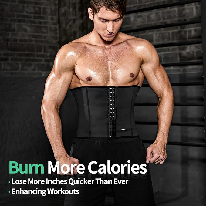 BVVU Waist Trainer for Men Waist Trimmer Tummy Control Sauna Sweat Belt Stomach Wrap Lower Belly Fat Back Support