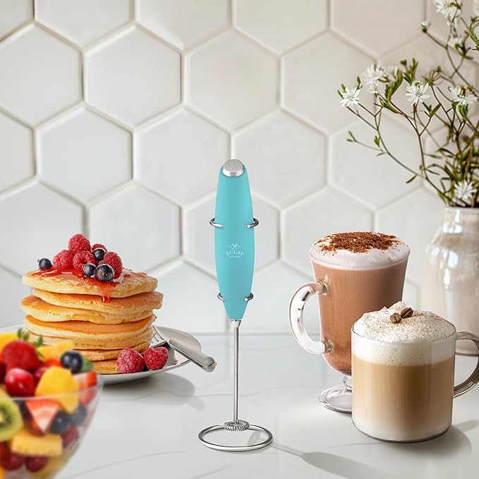 Zulay Powerful Milk Frother Handheld Foam Maker for Lattes - Whisk Drink Mixer for Coffee, Mini Foamer for Cappuccino, Frappe, Matcha, Hot Chocolate by Milk Boss (Caribbean Aqua)