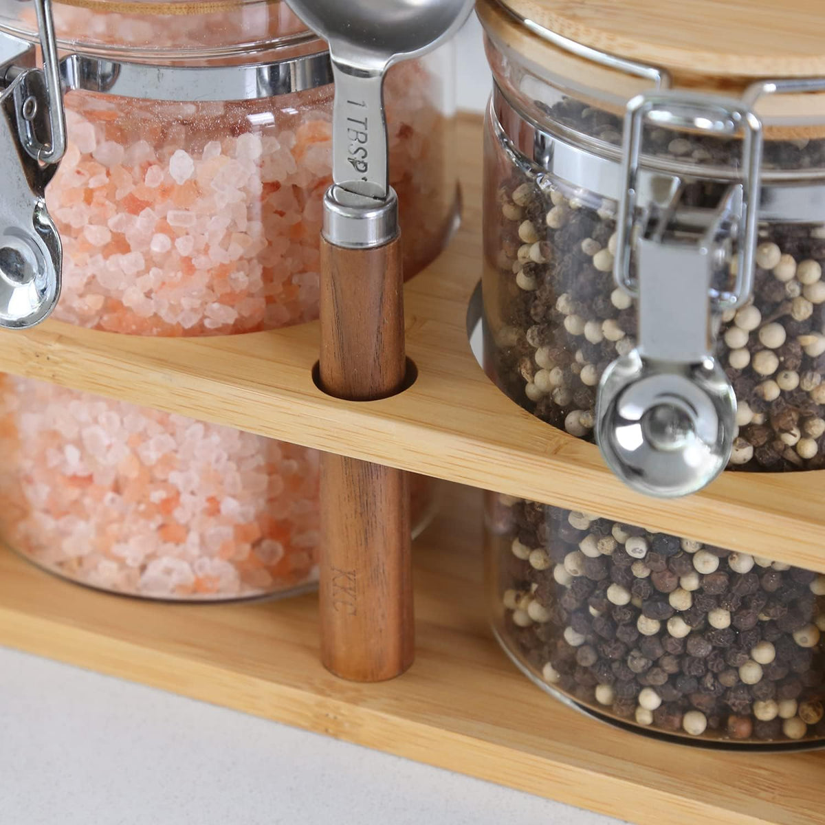 KKC HOME ACCENTS Air Tight Glass Coffee Sugar Jars with Locking Clamp Lids & Scoop for Coffee Grind,Brown Sugar, Loose Leaf Tea - 27 Fl oz