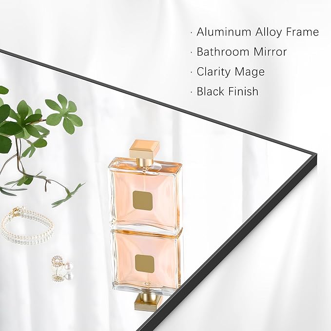 Black Bathroom Mirror for Wall, 30x36 Inch Rectangle Mirrors with Metal Frame, Modern Vanity Wall Mirror Decor for Entryway Hangs, Bathroom Living Room Horizontal or Vertical