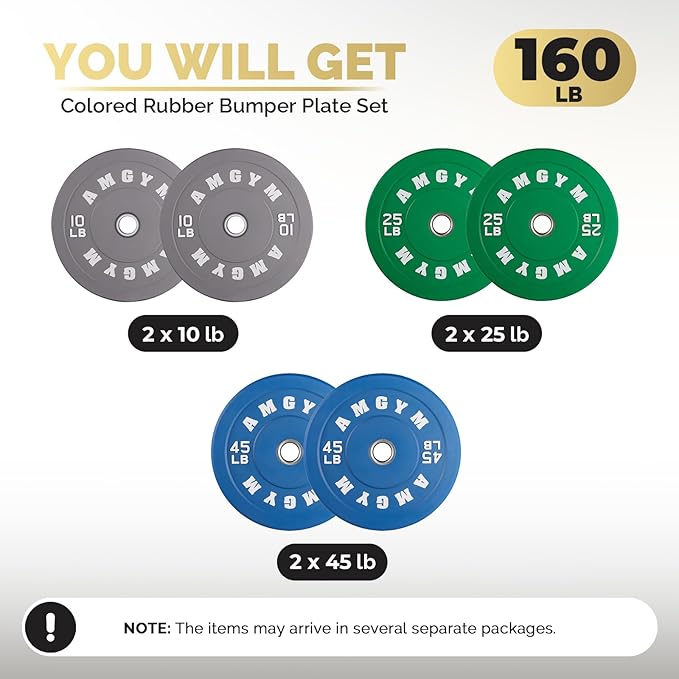 2 Inch Bumper Plates,10-500lbs,Barbell Rubber Olympic Weight Plates Set for Home Gym, Strength Training & Weight Lifting, Multiple Options Colors