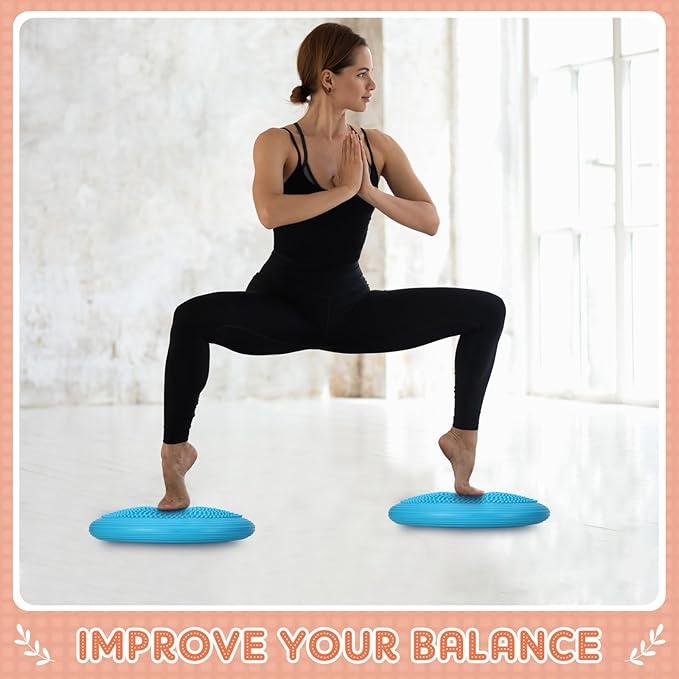 2 Pcs Inflated Wobble Cushion Balance Wiggle Seat Wobble Balance Disc Sensory Flexible Seating Stability Core Trainer with Hand Pump for Chair Adult Exercise Home Office
