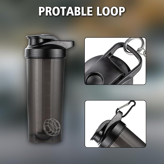 ShakerZoo-6 Pack-Protein Shaker Bottles for Protein Mixes, Shaker Cups for Protein Shakes, 3 pcs 24 ounce and 3 pcs 20 ounce (Black)