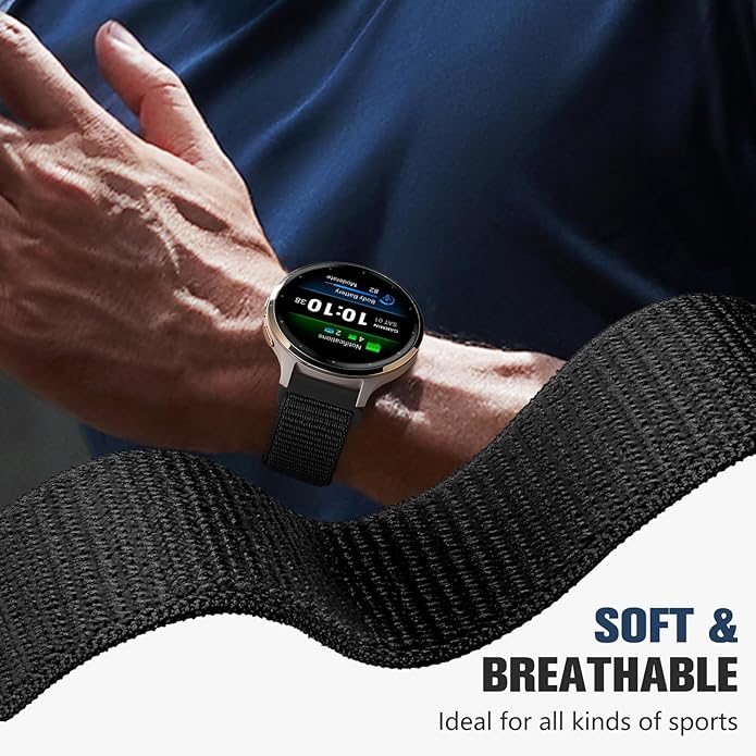 18mm 20mm 22mm Hook and Loop Watch Band Compatible with Garmin Vivoactive 5/ Vivoactive 6/ Vivoactive 3, Soft Nylon Breathable Sport Strap for Venu 2S/ Venu3S/ Forerunner 265s,Venu 3/ Venu 2 Men Women