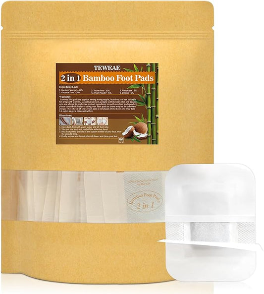 2 in 1 Foot Pads, 124 Pads Bamboo Vinegar Coconut Shell Powder Foot Pads with ''Stay in Place'' Bigger Adhesive Sheet