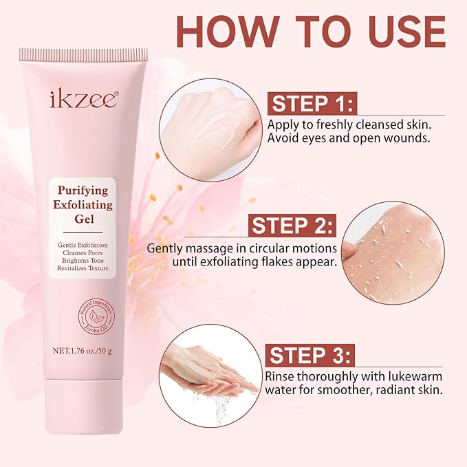 2 Pack Gentle Purifying Exfoliating Gel for improving Skin Tone & Texture, Deas Skin Cells/Pore Dirt/Excess Sebum/Impurities Remover, Hydration, Natural Formula, 1.76 Oz/50 G