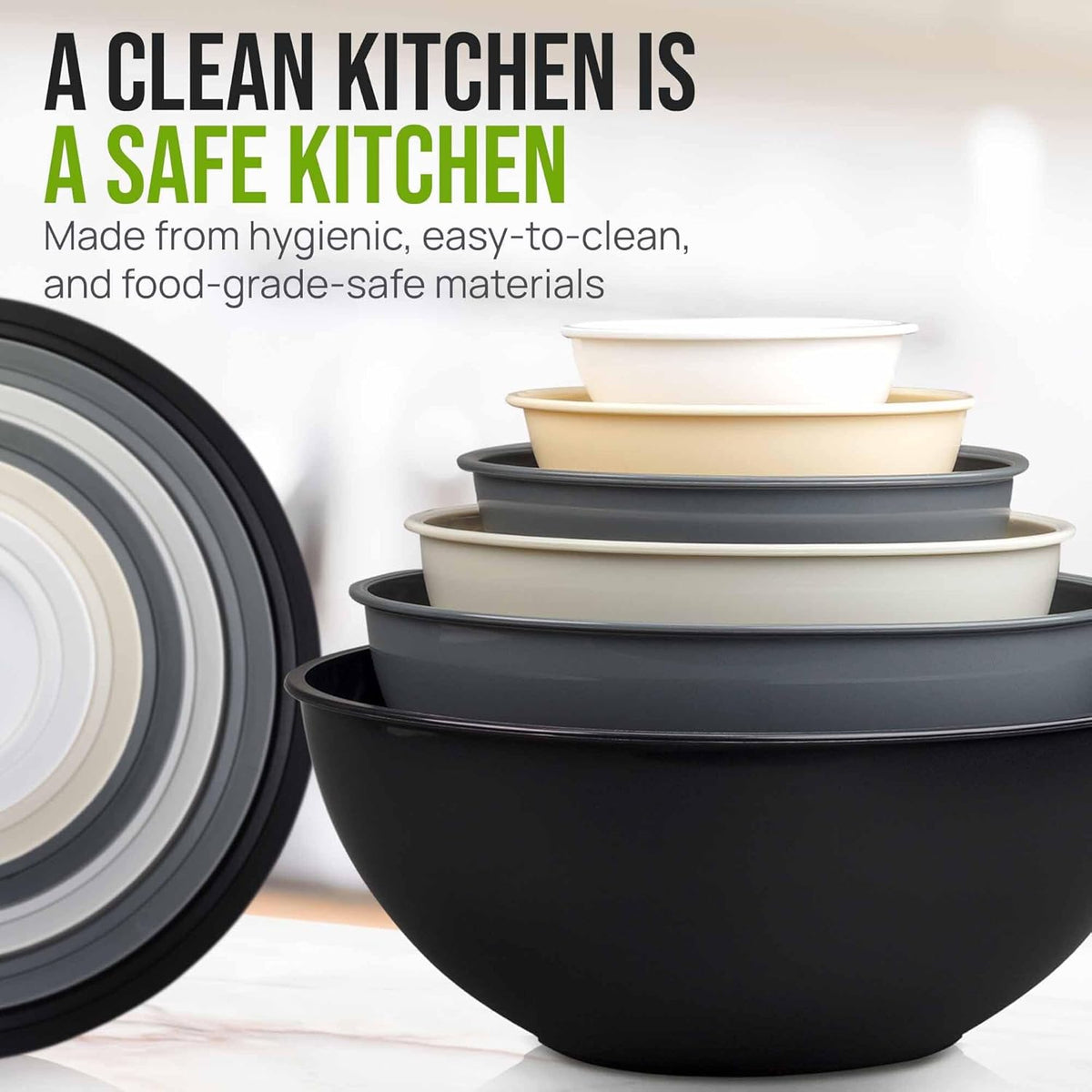 Zulay Kitchen 12 Piece Plastic Mixing Bowls with Leak-Proof Lids Set - Microwave and Freezer Safe Kitchen Mixing Bowls for Preparing, Serving and Storing - Large Nesting Bowls (Midnight Ombre)