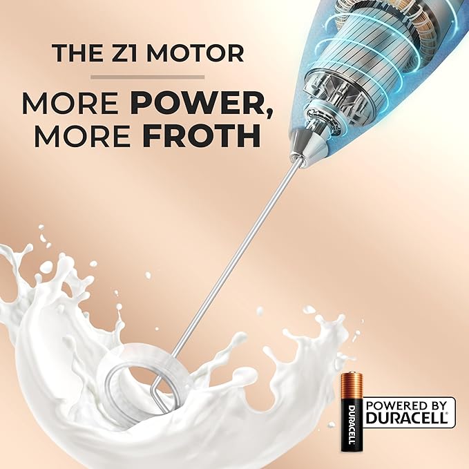 Zulay Powerful Milk Frother (4 Duracell Batteries Included) - Handheld Milk Frother Wand Drink Mixer for Coffee - Powerful Milk Foamer for Cappuccino, Frappe, Matcha & Creamer - Deep Sea