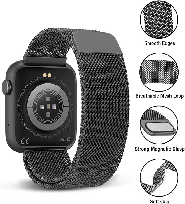 22mm Magnetic Stainless Steel Smartwatch Bands – Quick Release Milanese Loop Replacement Strap for Men Women – Stylish, Adjustable, Anti-Snag Edge, Comfortable Fit, Compatible with Smartwatches