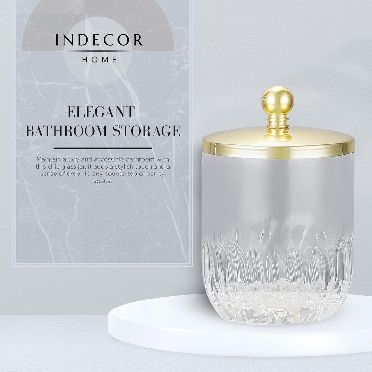Glass Jar with Metal Lid for Bathroom Organization, Clear Apothecary Jar for Cotton Balls, Q Tips, and Small Accessories, Stylish Bathroom Storage Container Gold