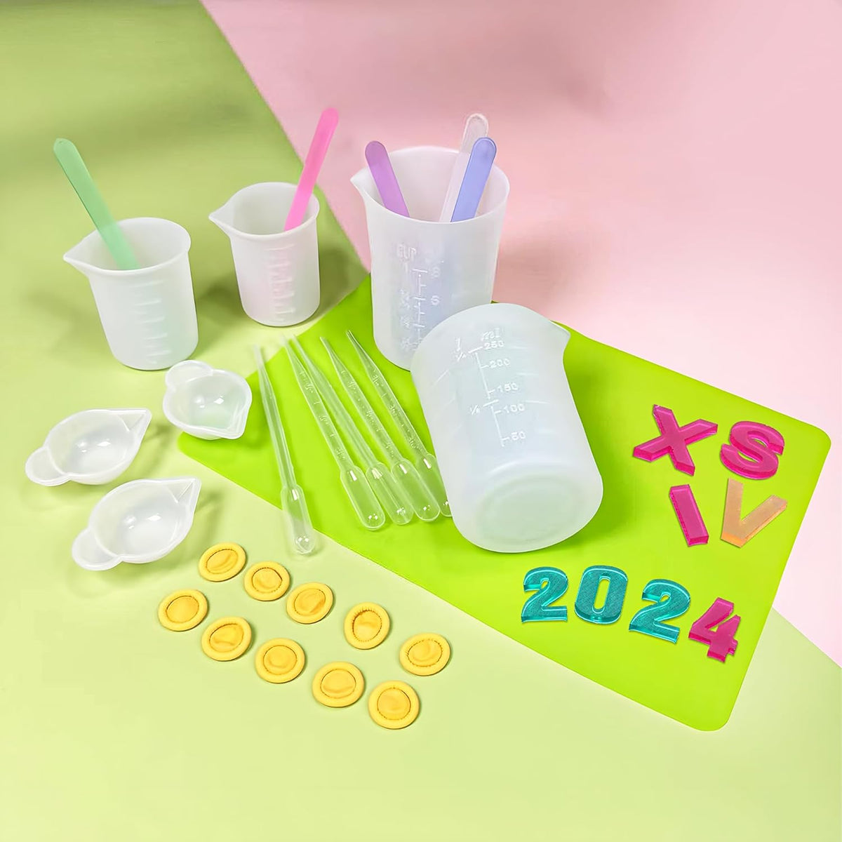 Silicone Measuring Cups for Resin Supplies,Resin Kit for 250ml &100ml Non-Stick Mixing Cups,Silicone Cups for Resin Molds,Epoxy Resin Cups,Cooking,Casting Molds,Jewelry Makin,DIY Crafts
