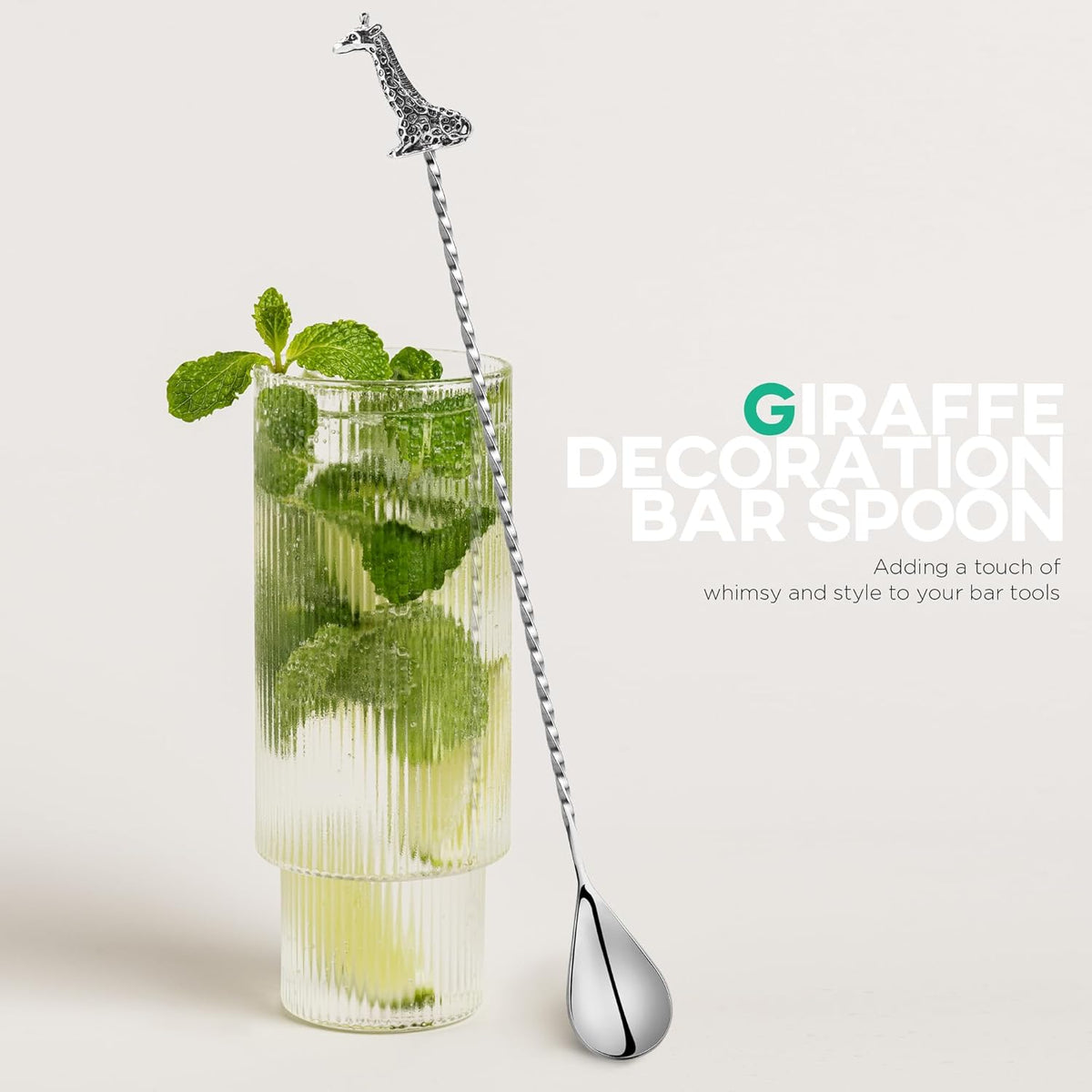Homestia Bar Spoon Cocktail Mixing Spoon, Spiral Pattern Bar Cocktail Shaker Spoon, Stainless Steel Long Handle 12 Inches, Drink Stirrers Spoons with Giraffe Handle for Cocktail Shaker Tall Cups