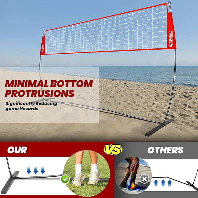 12FT/20FT Portable Volleyball Net Volleyball Net for Backyard Freestanding Volleyball Practice Net Outdoor Indoor Volleyball Training Set with Adjustable Height Carry Bag and Volleyball