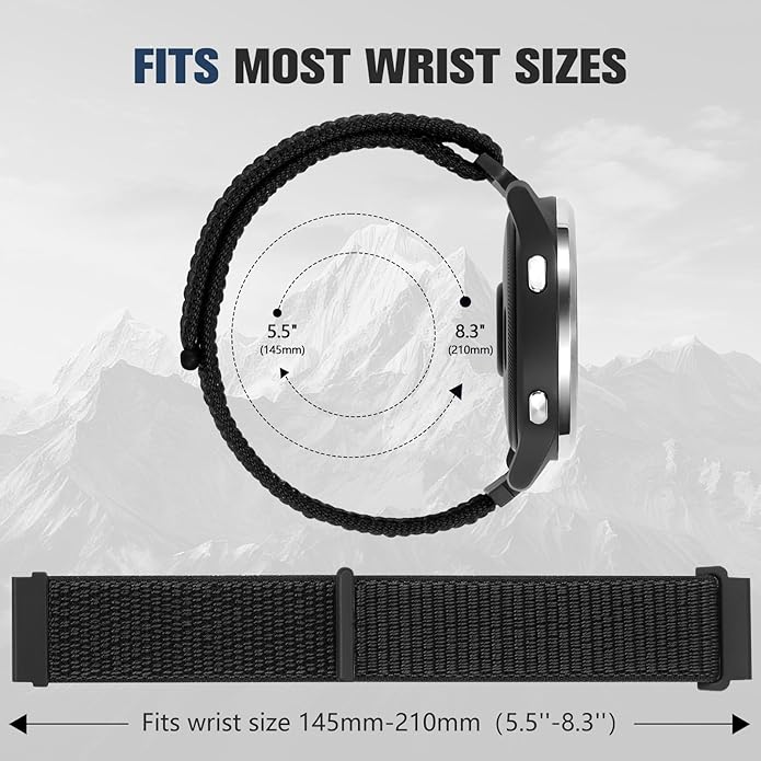 18mm 20mm 22mm Hook and Loop Watch Band Compatible with Garmin Vivoactive 5/ Vivoactive 6/ Vivoactive 3, Soft Nylon Breathable Sport Strap for Venu 2S/ Venu3S/ Forerunner 265s,Venu 3/ Venu 2 Men Women