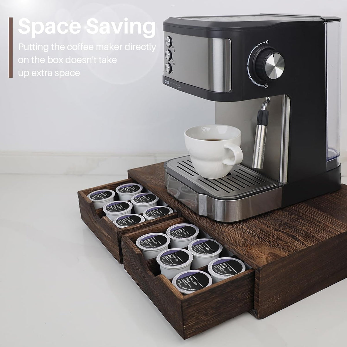 HTB K Cup Holder Compatible with K Cups,Coffee Pod Holder Holds Up 30 Cups,K Cup Organizer Storage Drawer (Wood-b)