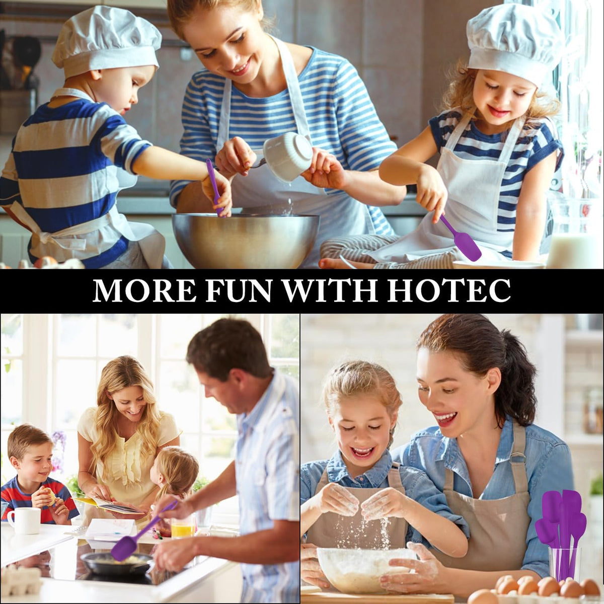 HOTEC 600℉ Heat Resistant BPA-Free Silicone Rubber Spatula Set for Baking, Cooking, and Mixing Non Stick Dishwasher Safe, Purple Set of 5