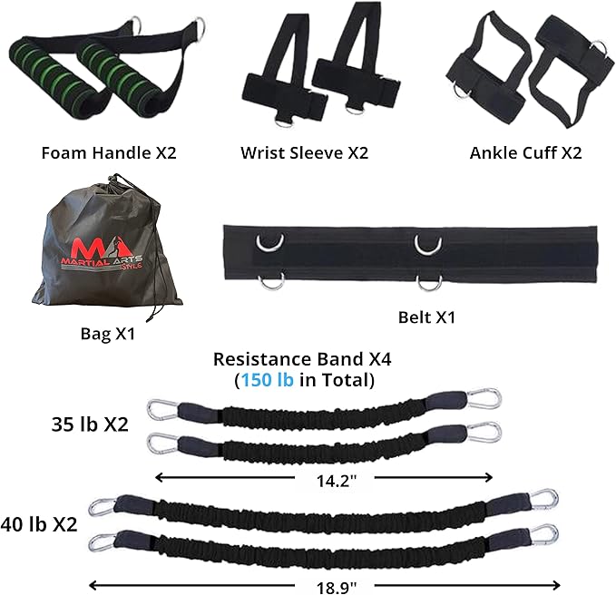 Boxing Resistance Bands for MMA Martial Arts Resistance Training at Home for Punches/Kicks, 150lbs Exercise Bands Full Body Fitness Workout to Enhance Explosive Power/Speed/Agility