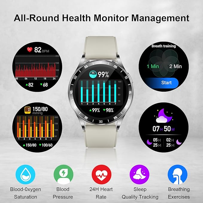 2 in 1 Smart Watch with Earbuds, 1.39 Inch Round Fitness Watch, Bluetooth Watch with Step, Calories, Tracker with Blood Oxygen Heart Rate Sleep Monitor for iOS & Android (White)