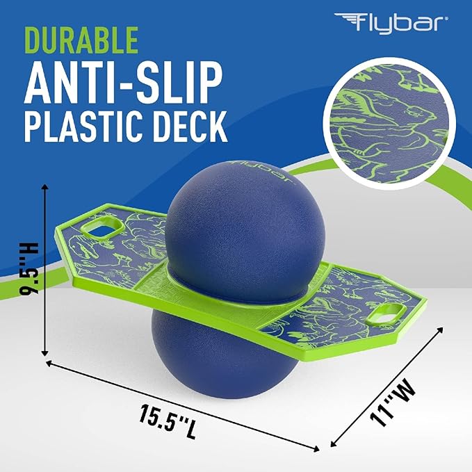 Flybar Pogo Trick Ball for Kids, Bounce Board for Boys and Girls Ages 6+, Up to 160 lbs, Includes Pump, Easy to Carry Handle, Durable Plastic Deck Indoor, Outdoor Toy Pogo Jumper,
