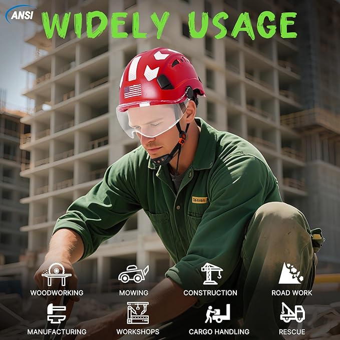 AOLAMEGS Construction Safety Hard Hat - ANSI Z89.1 Type Ι OSHA Approved Safety Helmets with Chin Straps Lightweight Reflective Vented ABS Hard Hats For Men Women Industrial Workwear 6-point Suspension
