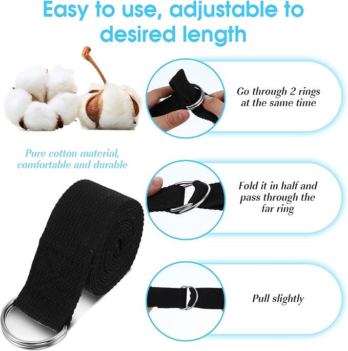 12 Pcs Yoga Strap 6Ft Exercise Stretch Bands for Flexibility with Adjustable Metal D Ring Buckle Loop Stretch Strap Non Elastic Yoga Belt Yoga Exercise Adjustable Straps for Pilates